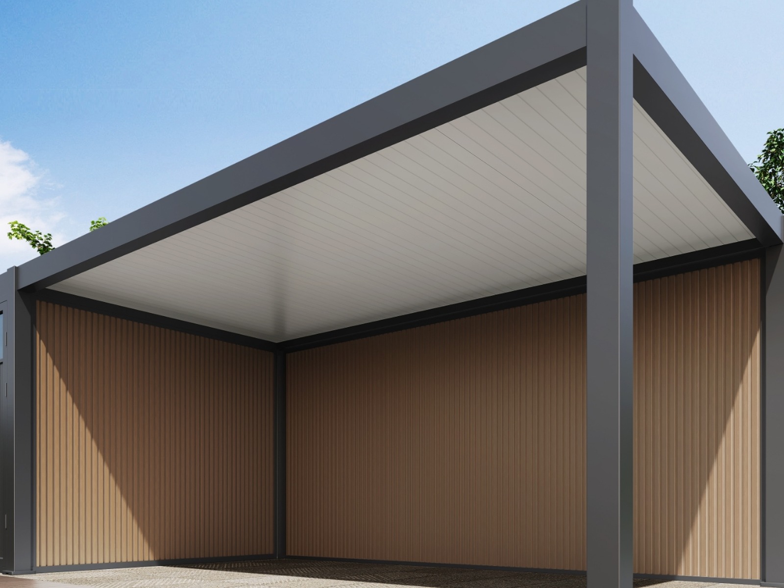 Carport con pareti WPC effetto legno teak