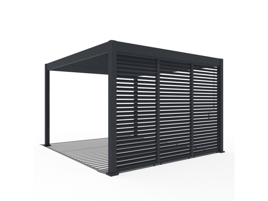 Pergola Antares mit drei horizontalen Lamellenpaneelen an einer Seite